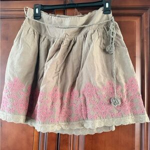 Lucky Brand Tan Skirt with Pink Embroidery